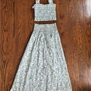 Hill House Blue and Green Floral Midi Skirt